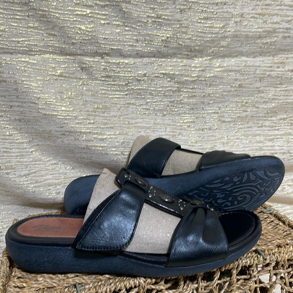 Clarks Adjustable Black Comfort Leather Sandals Sz 11